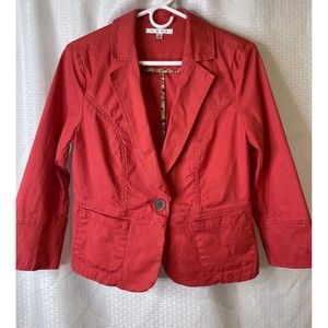 Cabi Women's One-Button Crop Cotton Stretch Blazer Jacket Size 6 Style #878  Red
